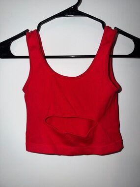 ANWND S/M Red Ribbed Knit Cut-Out Cropped Tank Top